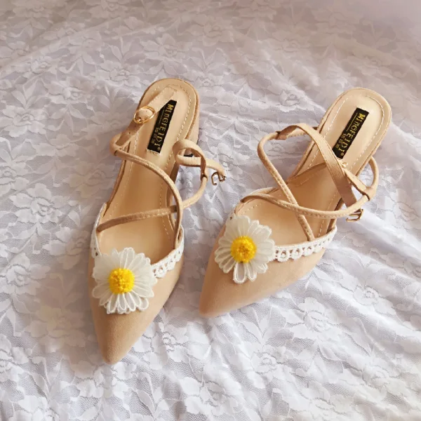 Chic / Beautiful Street Wear Lace Flower Womens Sandals 2020 X-Strap 5 cm Stiletto Heels Pointed Toe Sandals