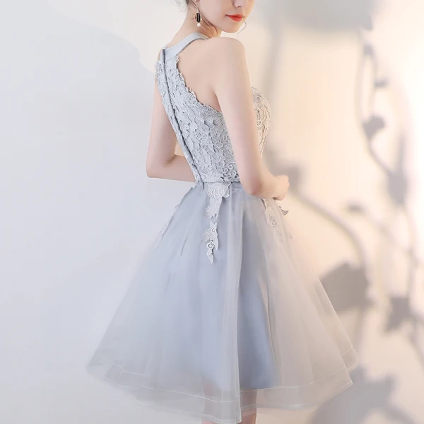 Chic / Beautiful Champagne Homecoming Graduation Dresses 2018 Ball Gown Appliques Lace Scoop Neck Strapless Sleeveless Short Formal Dresses