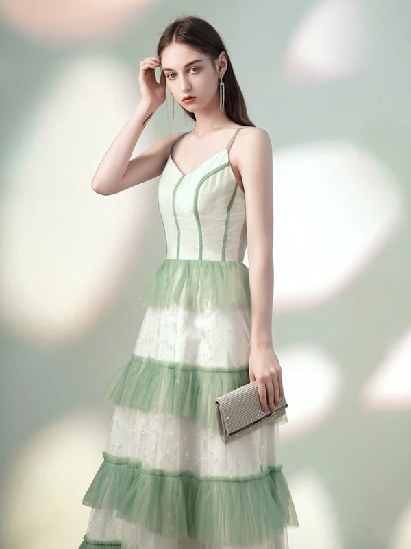 Chic / Beautiful Sage Green Evening Dresses  2020 A-Line / Princess Spaghetti Straps Sequins Sleeveless Backless Floor-Length / Long Formal Dresses
