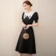 Elegant Black Satin Homecoming Graduation Dresses 2020 A-Line / Princess V-Neck Short Sleeve Knee-Length Formal Dresses