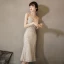 Sparkly Gold Sequins Cocktail Dresses 2020 Trumpet / Mermaid Spaghetti Straps Sleeveless Tea-length Formal Dresses