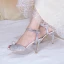 Sparkly Silver Rhinestone Wedding Shoes 2020 Ankle Strap 9 cm Stiletto Heels Open / Peep Toe Wedding Sandals