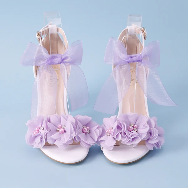 Chic / Beautiful White Outdoor / Garden Womens Sandals 2020 Bow Ankle Strap Pearl Rhinestone 7 cm Stiletto Heels Open / Peep Toe Sandals