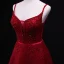 Chic / Belle Bordeaux Robe De Soirée 2018 Princesse Perlage En Dentelle Cristal Ceinture Paillettes Bretelles Spaghetti Sans Manches Dos Nu Train De Balayage Robe De Ceremonie