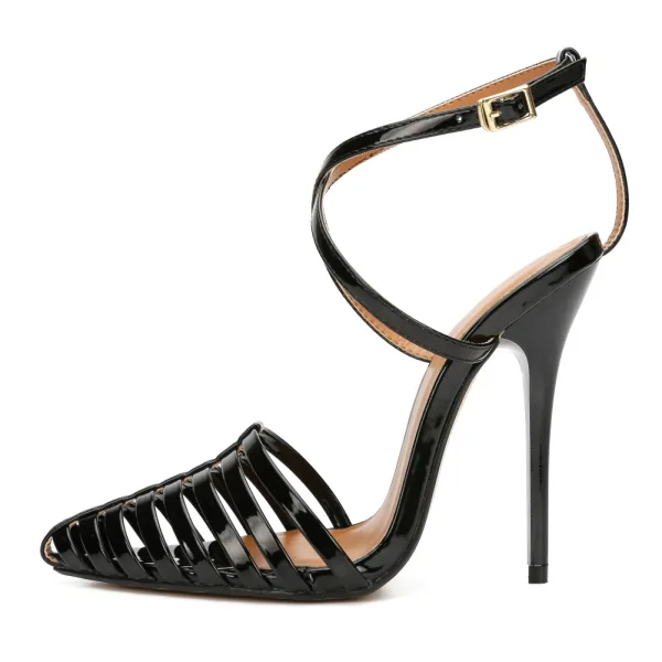 Modest / Simple Black Street Wear Womens Sandals 2020 X-Strap 13 cm Stiletto Heels Pointed Toe Sandals