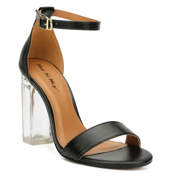 Schlicht Schwarz Strassenmode Sandalen Damen 2020 Knöchelriemen 10 cm Thick Heels Peeptoes Sandaletten