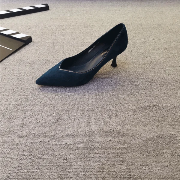 Vintage / Retro Black Prom Pumps 2020 Suede Rhinestone 7 cm Stiletto Heels Pointed Toe Pumps