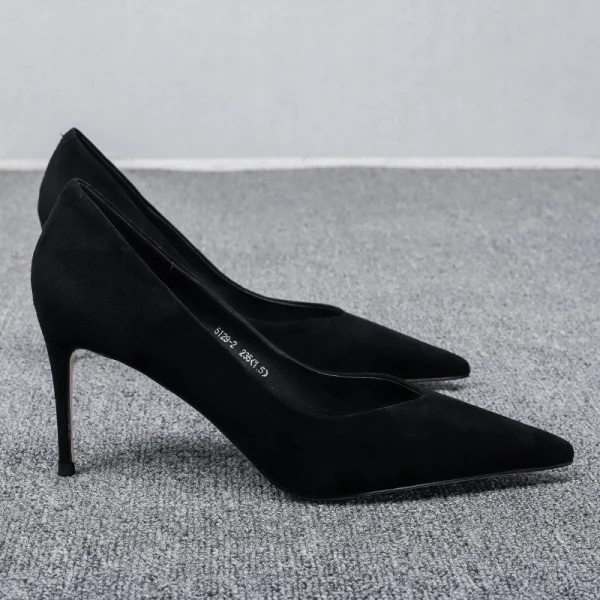 Enkla Svarta Kontors OL Mocka Pumps 2020 7 cm Stilettklackar Spetsiga Pumps