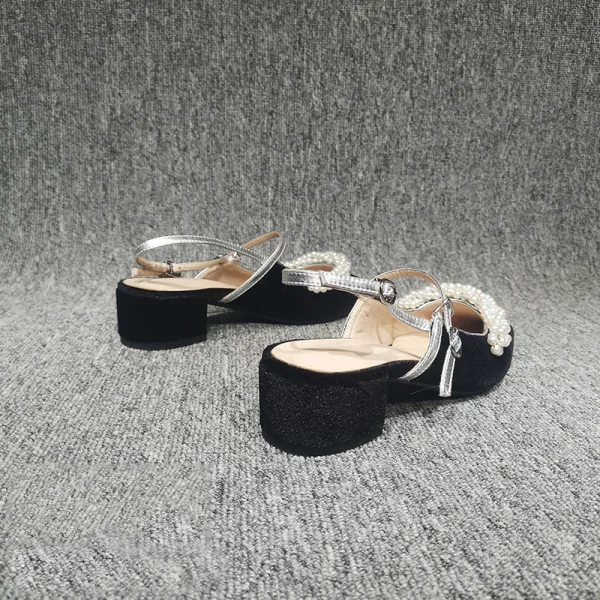 Chic / Beautiful Black Casual Pearl Womens Sandals 2020 Slingbacks 4 cm Thick Heels Low Heel Pointed Toe Sandals