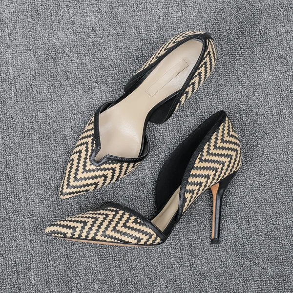 Chic / Beautiful Black Street Wear Womens Sandals 2020 Striped 8 cm Stiletto Heels Pointed Toe Sandals