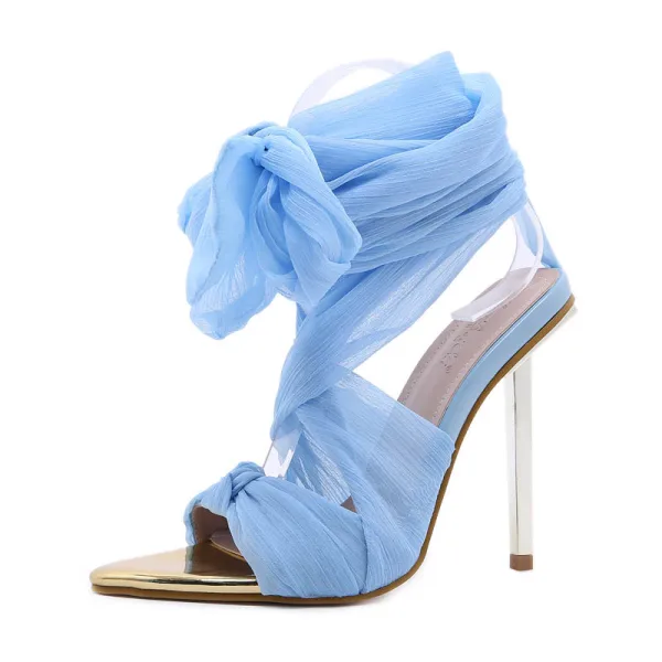 Sexy Bleu Ciel Club de carnaval Sandales Femme 2021 12 cm Talons Aiguilles Peep Toes / Bout Ouvert Sandales Talons Hauts