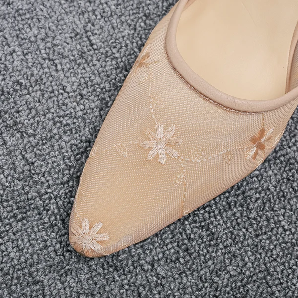 Schöne Nude Cocktail Spitze Sandalen Damen 2020 Knöchelriemen 6 cm Stilettos Spitzschuh Sandaletten