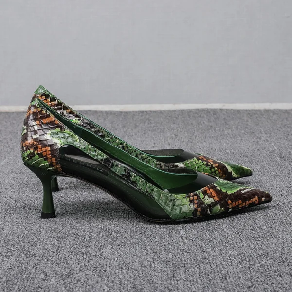 Chic / Beautiful Dark Green Street Wear Pumps 2020 Snakeskin Print 5 cm Stiletto Heels Pointed Toe Pumps