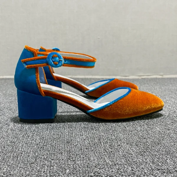 Chic / Belle Orange Cocktail Daim Sandales Femme 2020 Bride Cheville 4 cm Talons Épais Talon Bas À Bout Pointu Sandales
