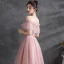 Chic / Beautiful Blushing Pink Prom Dresses 2021 A-Line / Princess Off-The-Shoulder Beading Rhinestone Short Sleeve Backless Floor-Length / Long Evening Party Formal Dresses