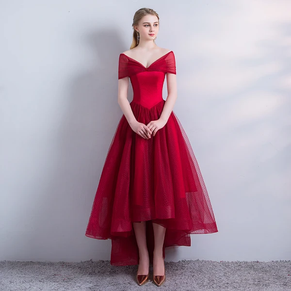 Chic / Beautiful Burgundy Evening Dresses  2018 A-Line / Princess Asymmetrical Short Sleeve V-Neck Backless Formal Dresses