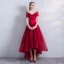 Chic / Beautiful Burgundy Evening Dresses  2018 A-Line / Princess Asymmetrical Short Sleeve V-Neck Backless Formal Dresses