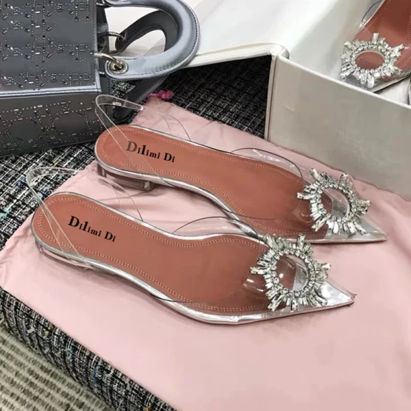 Transparent Chic / Beautiful Summer Silver Street Wear Rhinestone Flat Womens Sandals 2020 Pointed Toe