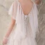 Elegant Champagne Wedding Dresses 2018 A-Line / Princess Lace V-Neck Backless Short Sleeve Court Train Wedding