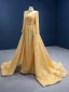 Sparkly Gold Beading Pearl Sequins Evening Dresses  2021 Trumpet / Mermaid High Neck Long Sleeve Court Train Evening Party Formal Dresses