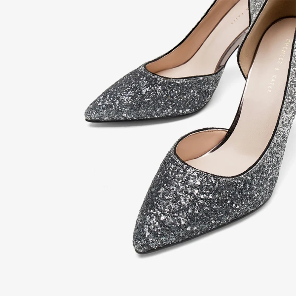 Sparkly Silver Grey Evening Party Sequins Womens Sandals 2020 9 cm Stiletto Heels Pointed Toe Pumps