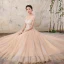 Chic / Belle Champagne Robe De Mariée 2018 Princesse En Dentelle Fleur Perle Encolure Dégagée Dos Nu Mancherons Train De Balayage Mariage