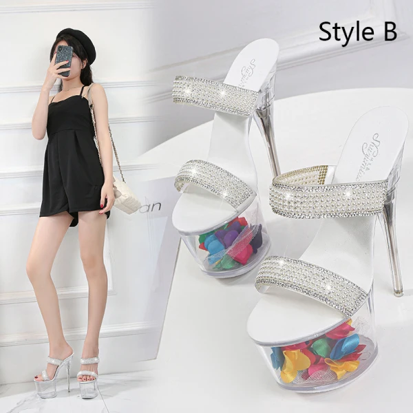 Sexy White Rave Club Rhinestone Womens Sandals 2020 17 cm Stiletto Heels Open / Peep Toe Sandals