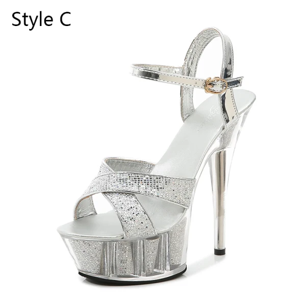 Charmant Noire Club de carnaval Paillettes Sandales Femme 2020 Bride Cheville 14 cm Talons Aiguilles Peep Toes / Bout Ouvert Sandales