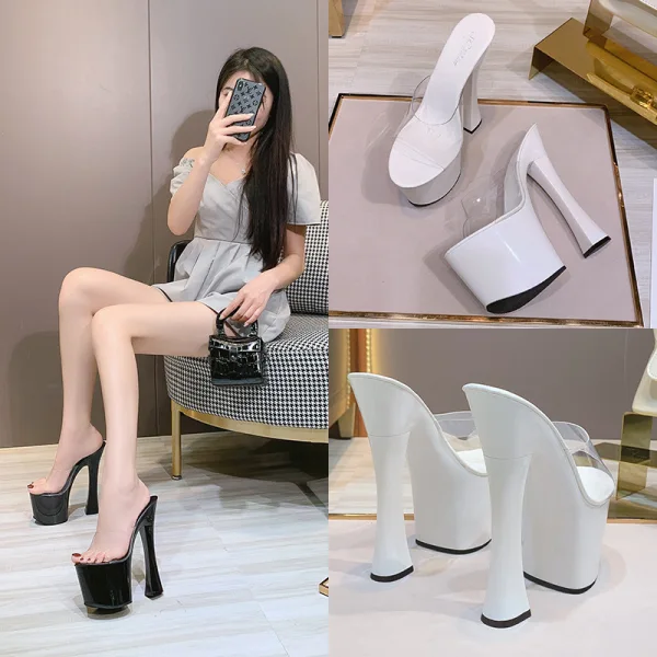 Transparent Summer Rave Club Womens Sandals 2020 17 cm Thick Heels Open / Peep Toe Sandals