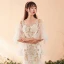 Sexy Champagne Wedding Dresses 2018 Trumpet / Mermaid Appliques Lace Sequins Scoop Neck 1/2 Sleeves Chapel Train Wedding