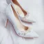 Elegant White Wedding Lace Wedding Shoes 2020 Leather Pearl Rhinestone 9 cm Stiletto Heels Pointed Toe Pumps