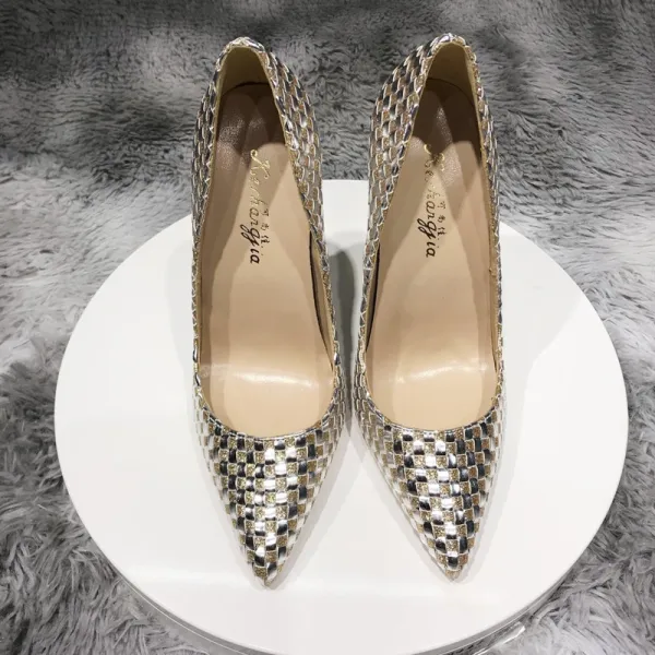 Scintillantes Doré Soirée Tresser Escarpins 2020 Paillettes 12 cm Talons Aiguilles À Bout Pointu Escarpins