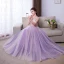 Elegant Lavender Prom Dresses 2018 A-Line / Princess Appliques Beading Crystal Pearl V-Neck Backless Sleeveless Floor-Length / Long Formal Dresses
