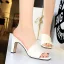 Enkla Sommar Gul Gatukläder Sandaler Dam 2020 8 cm Tjocka Klackar Peep Toe Sandaler