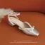 Élégant Ivoire Perle Noeud Chaussure De Mariée 2020 3 cm Talons Épais Talon Bas À Bout Pointu Mariage Sandales