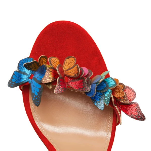Schöne Rot Ball Leder Sandalen Damen 2020 Schleife Knöchelriemen Schmetterling 9 cm Stilettos Peeptoes Sandaletten