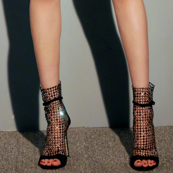 Sexy Silver Pierced Rhinestone Cocktail Party Womens Sandals 2020 Leather 9 cm Stiletto Heels Open / Peep Toe Sandals