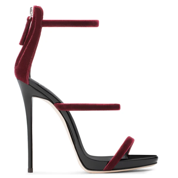 Sexy Summer Burgundy Cocktail Party Womens Sandals 2020 Leather Suede Ankle Strap 11 cm Stiletto Heels Open / Peep Toe Sandals