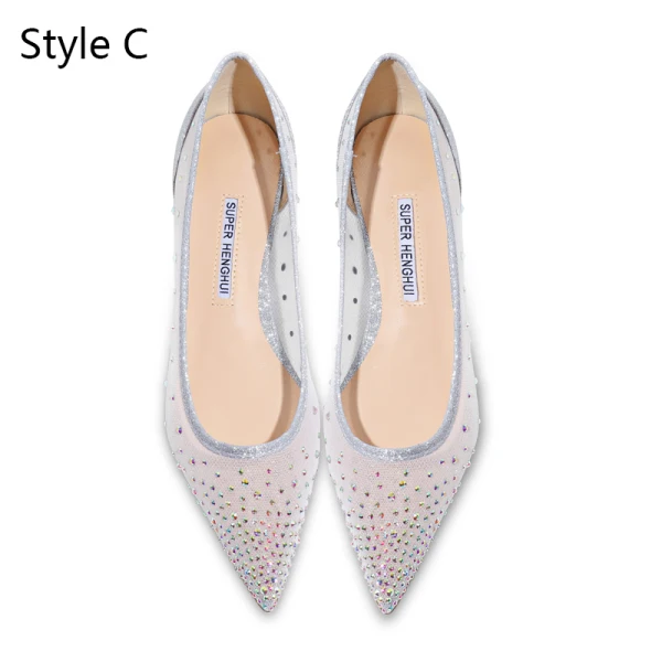 Glittrande Silver Brudskor 2020 Rhinestone Paljetter 9 cm Stilettklackar Spetsiga Bröllop Pumps