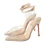 Transparent Gold Evening Party Womens Sandals 2020 Ankle Strap Rivet 10 cm Stiletto Heels Pointed Toe Sandals