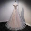 Chic / Beautiful Grey Evening Dresses  Prom Dresses 2021 A-Line / Princess Off-The-Shoulder Beading Sequins Lace Flower Sleeveless Backless Sweep Train Evening Party Prom Formal Dresses