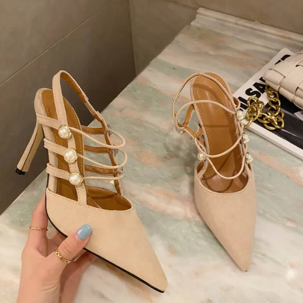 Chic / Beautiful Black Street Wear Suede Womens Sandals 2020 9 cm Stiletto Heels Pointed Toe Sandals