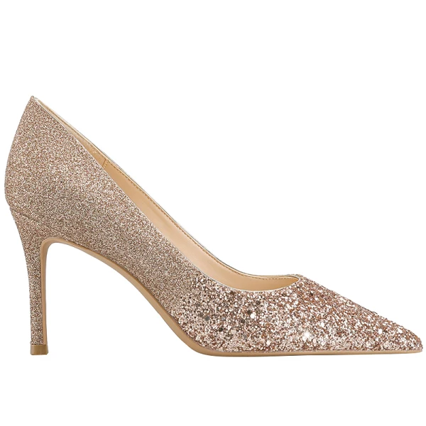Sparkly Champagne Sequins Wedding Shoes 2021 Leather 8 cm Stiletto Heels Pointed Toe Wedding Pumps High Heels
