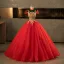 Vintage / Retro Red Beading Lace Flower Sequins Prom Dresses 2025 Ball Gown High Neck Short Sleeve Backless Floor-Length / Long Formal Dresses
