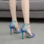 Charmant Meeresblau Cocktail Laser Durchsichtige Sandalen Damen 2020 Niet Knöchelriemen 11 cm Stilettos Spitzschuh Sandaletten