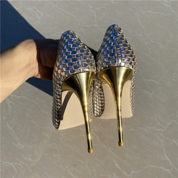 Scintillantes Doré Paillettes Soirée Tresser Escarpins 2020 12 cm Talons Aiguilles À Bout Pointu Escarpins