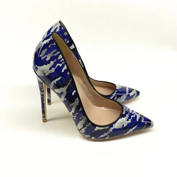 Chic / Beautiful Ocean Blue Cocktail Party Doodle Pumps 2020 12 cm Stiletto Heels Pointed Toe Pumps