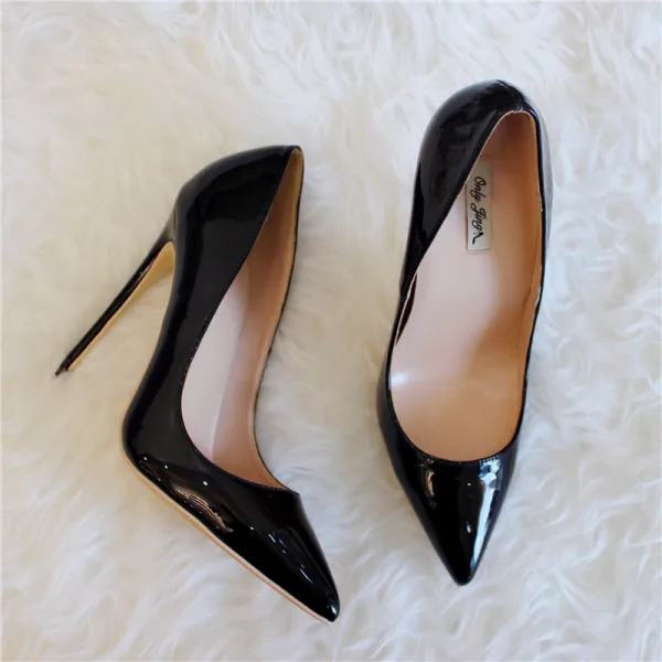 Chic / Beautiful Black Office OL Leather Pumps 2020 Patent Leather 12 cm Stiletto Heels Pointed Toe Pumps