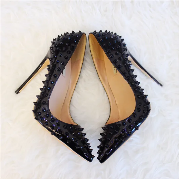Mode Svarta Karnevalsklubb Nit Pumps 2020 Läder 10 cm Stilettklackar Spetsiga Pumps