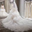 Elegant Ivory Wedding Dresses 2018 Ball Gown Lace Flower Pearl Cascading Ruffles Strapless Backless Sleeveless Royal Train Wedding